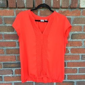 Blood Orange Split V Cap Sleeved Blouse